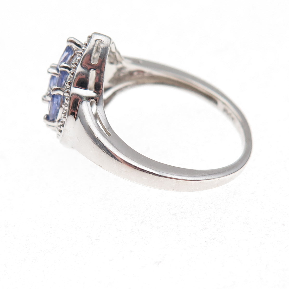 925 Sterling Silver Real Tanzanite & White Topaz Ring Size 8.25