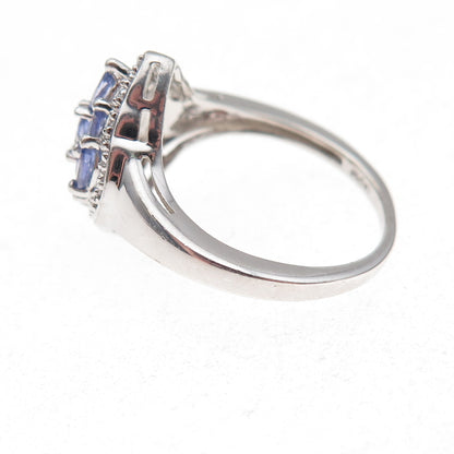 925 Sterling Silver Real Tanzanite & White Topaz Ring Size 8.25