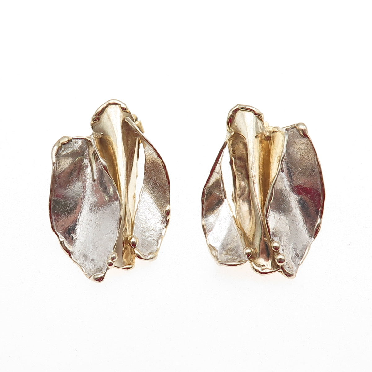 Joseph Masaniello 925 Sterling Silver 2-Tone Vintage Modernist Earrings