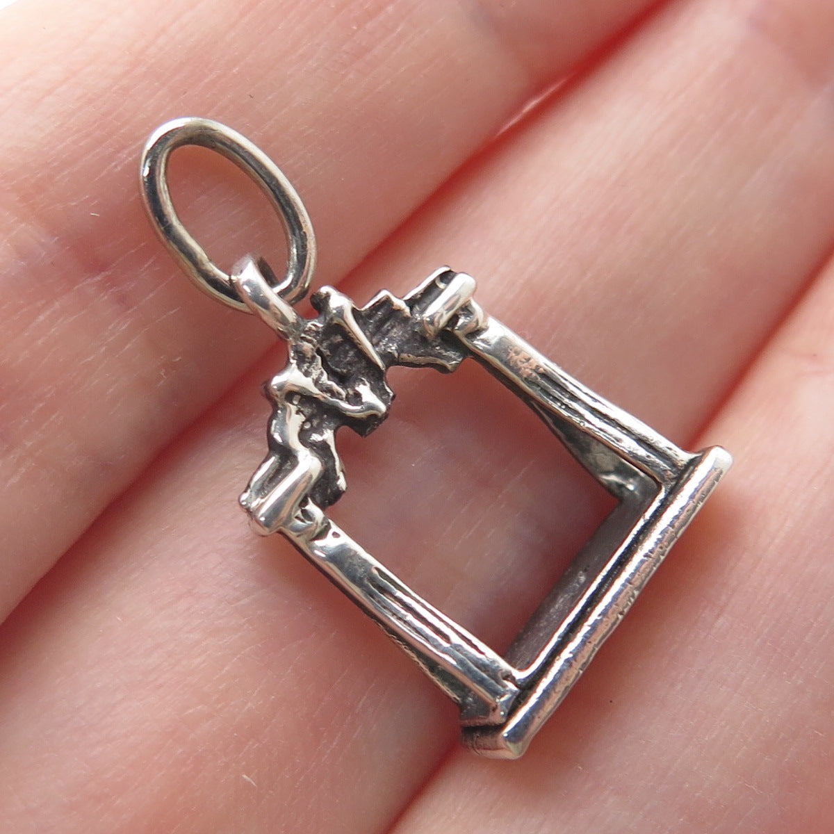 925 Sterling Silver Vintage Liberty Bell Arch Oxidized Minimalist Charm Pendant