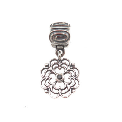 Pandora 925 Sterling Silver Round-Cut Black C Z Dogwood Dangle Clip Charm
