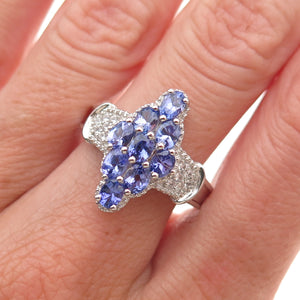 Chuck Clemency 925 Sterling Silver Real Tanzanite & White Topaz Ring Size 8.25