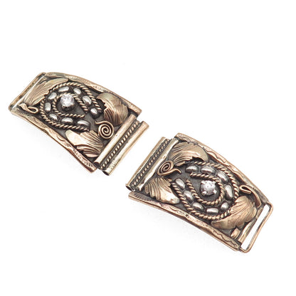 Silver Ray Navajo Old Pawn 925 Sterling 2-Tone Vintage C Z Floral Watch Band