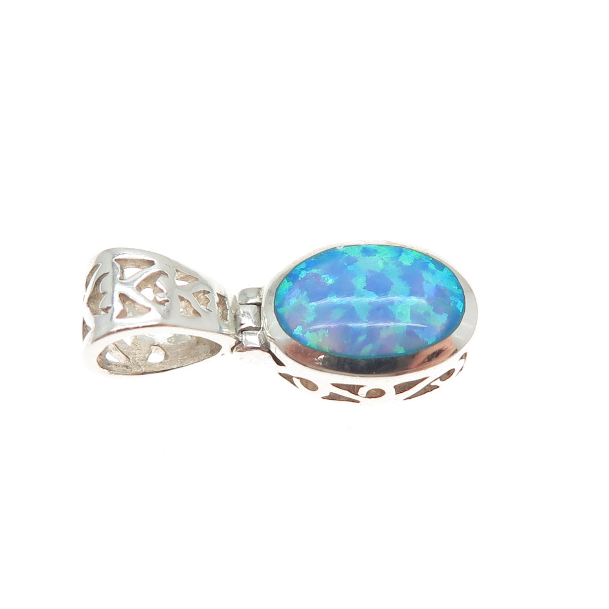 925 Sterling Silver Real Oval-Cut Opal Minimalist Charm Pendant