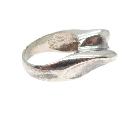 925 Sterling Silver Vintage Modernist Wavy Oxidized Ring Size 7.5