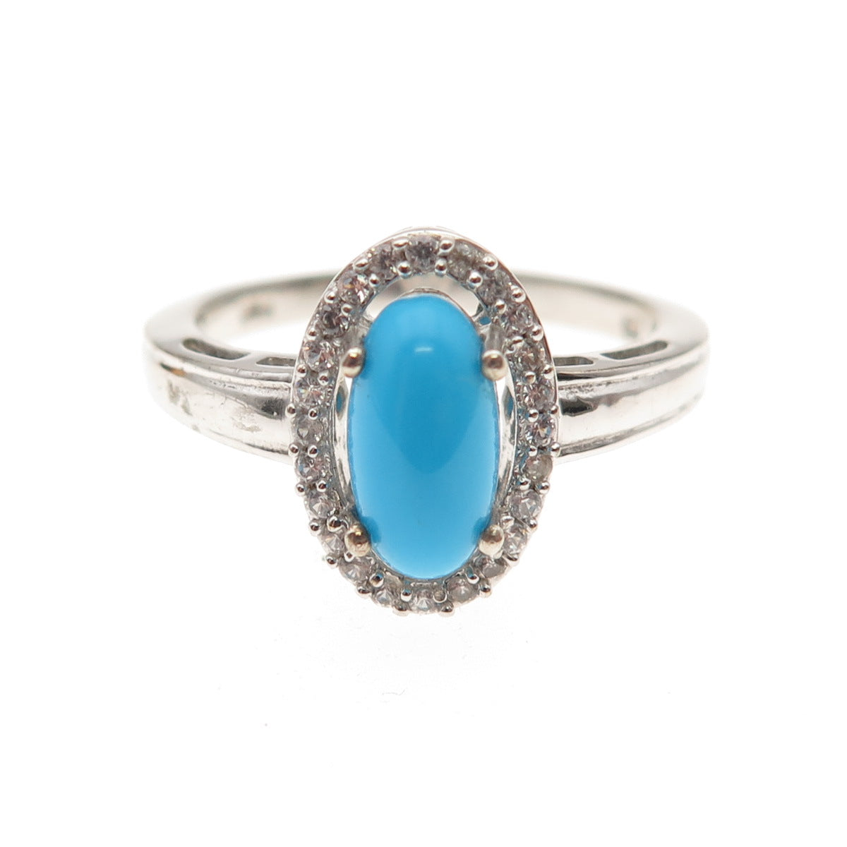 Chuck Clemency 925 Sterling Silver Real Turquoise & White Topaz Ring Size 8