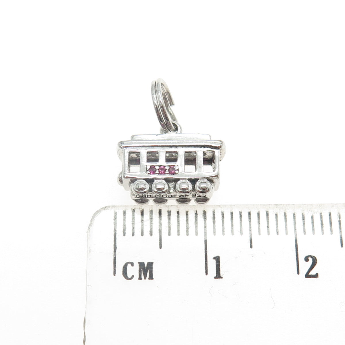 925 Sterling Silver Lab-Created Pink Sapphire Tram / Cable Car 3D Charm Pendant