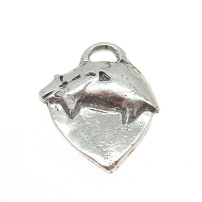 925 Sterling Silver Vintage 1990 Modernist Heart Pig Charm Pendant