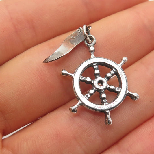 925 Sterling Silver Vintage Steering Wheel Charm Pendant