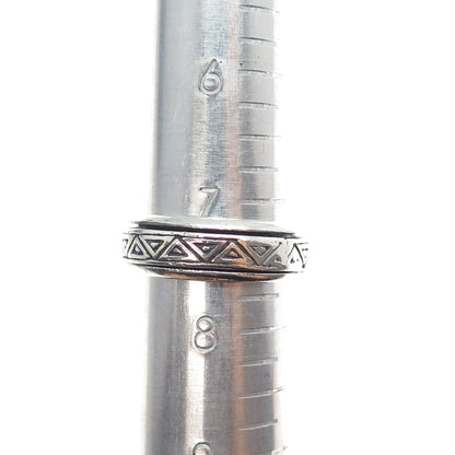925 Sterling Silver Vintage Triangle Rotating Band Oxidized Ring Size 7.5