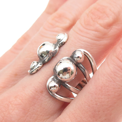 925 Sterling Silver Vintage Modernist Wing Oxidized Adjustable Ring Size 9.25