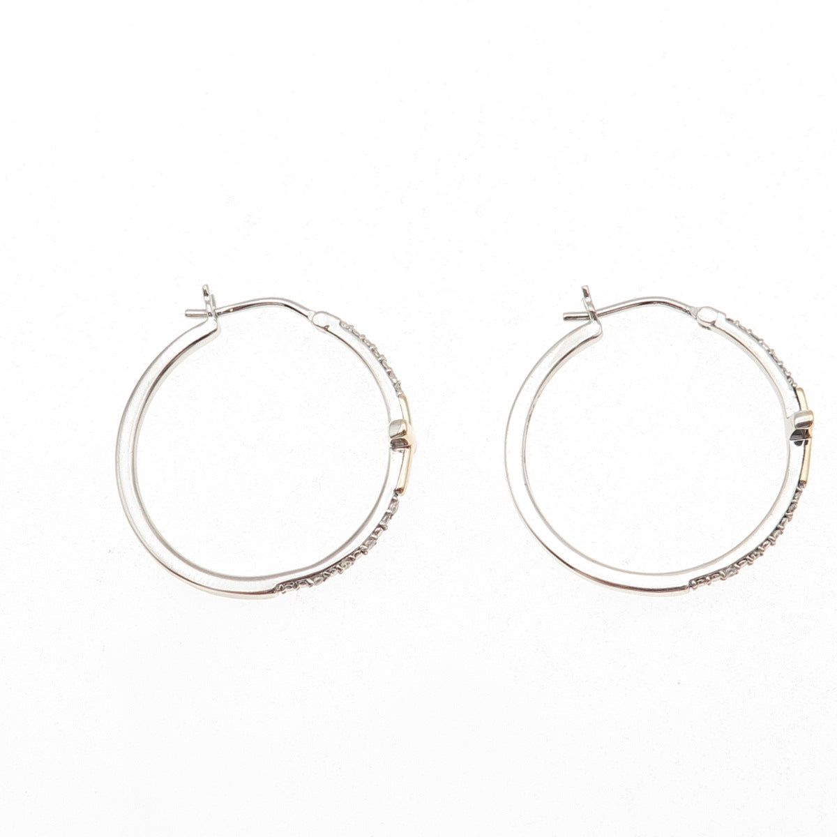Sun 925 Sterling Silver 10K Gold Real Round-Cut Diamond Cross Hoop Earrings