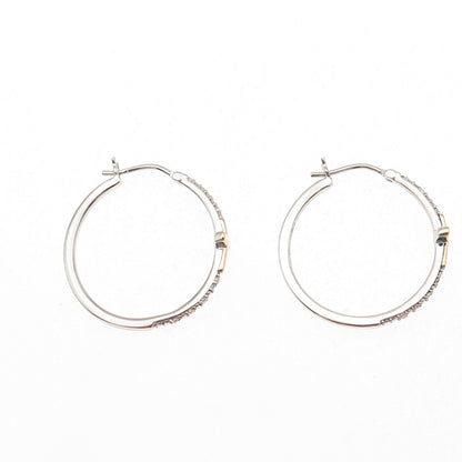 Sun 925 Sterling Silver 10K Gold Real Round-Cut Diamond Cross Hoop Earrings