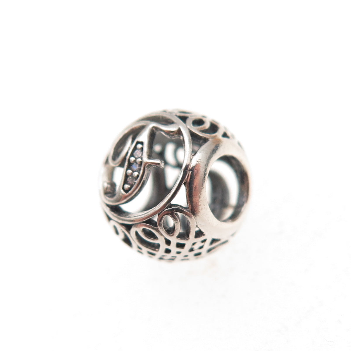 Pandora 925 Sterling Silver C Z Letter F Initial Slide Bead Charm