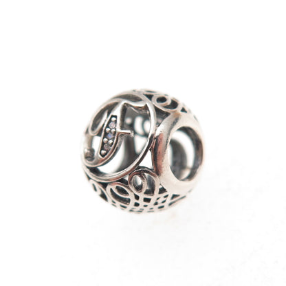 Pandora 925 Sterling Silver C Z Letter F Initial Slide Bead Charm