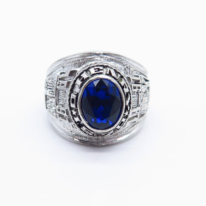 925 Sterling Silver Vintage Reed Co. Lab-Created Sapphire School Ring Size 8.25