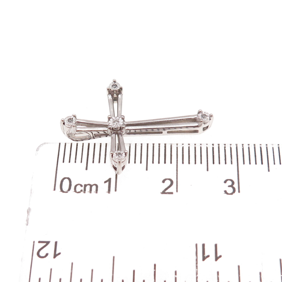Sun 925 Sterling Silver Real Round-Cut Diamond Cross Slide Charm Pendant