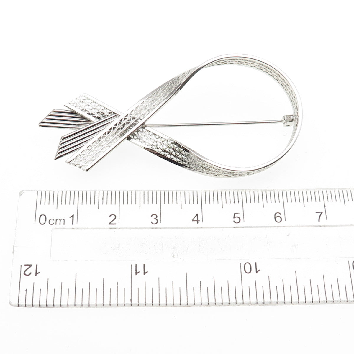 925 Sterling Silver Antique Art Deco Ribbon Filigree Pin Brooch