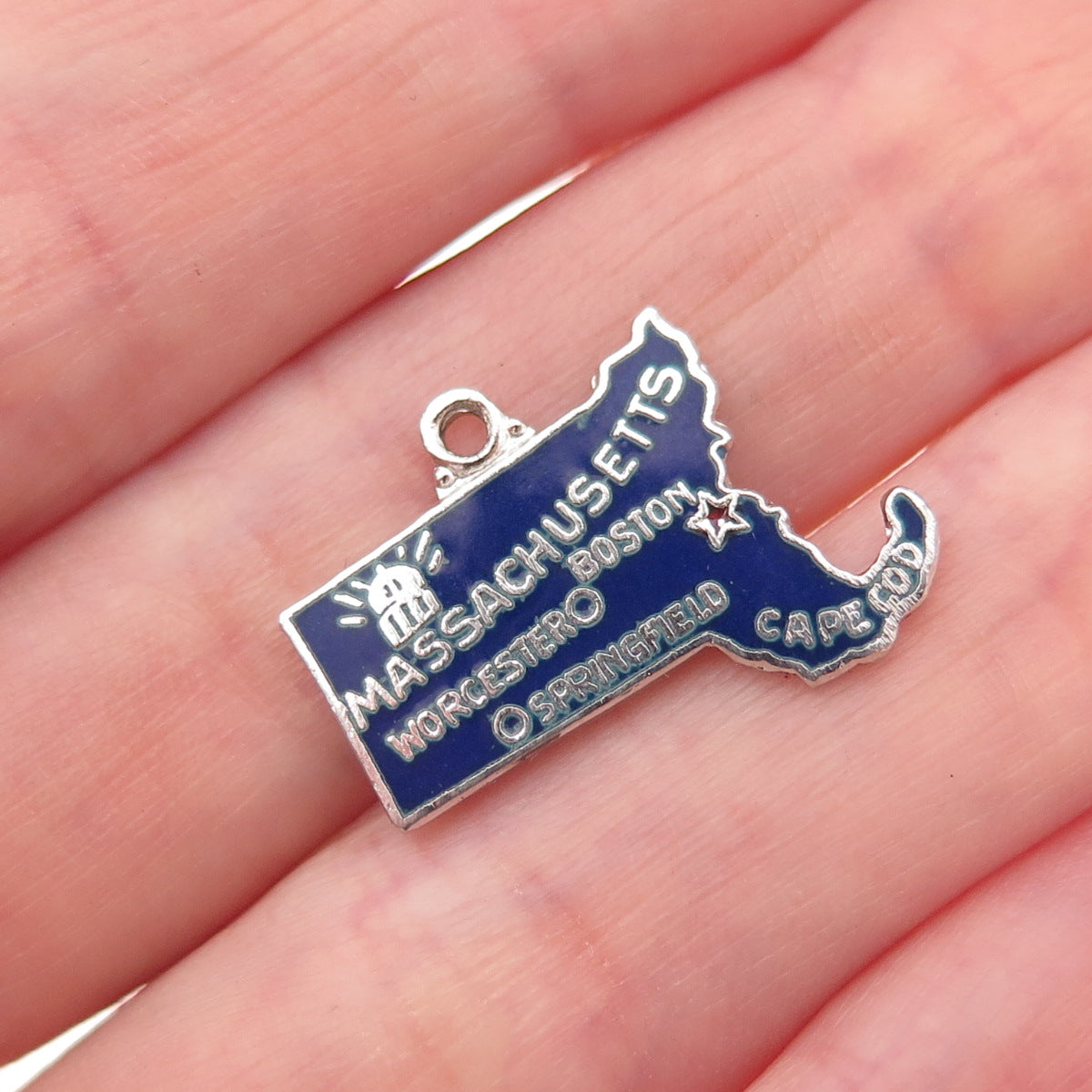 Art's Elegance 925 Sterling Silver Vintage Enamel Massachusetts Charm Pendant