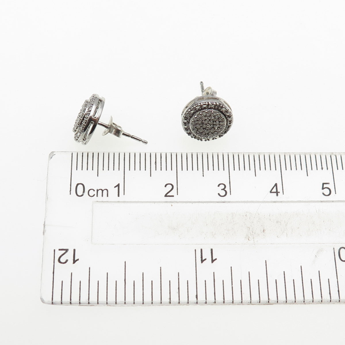 SUN 925 Sterling Silver Real Round-Cut Diamond Stud Earrings