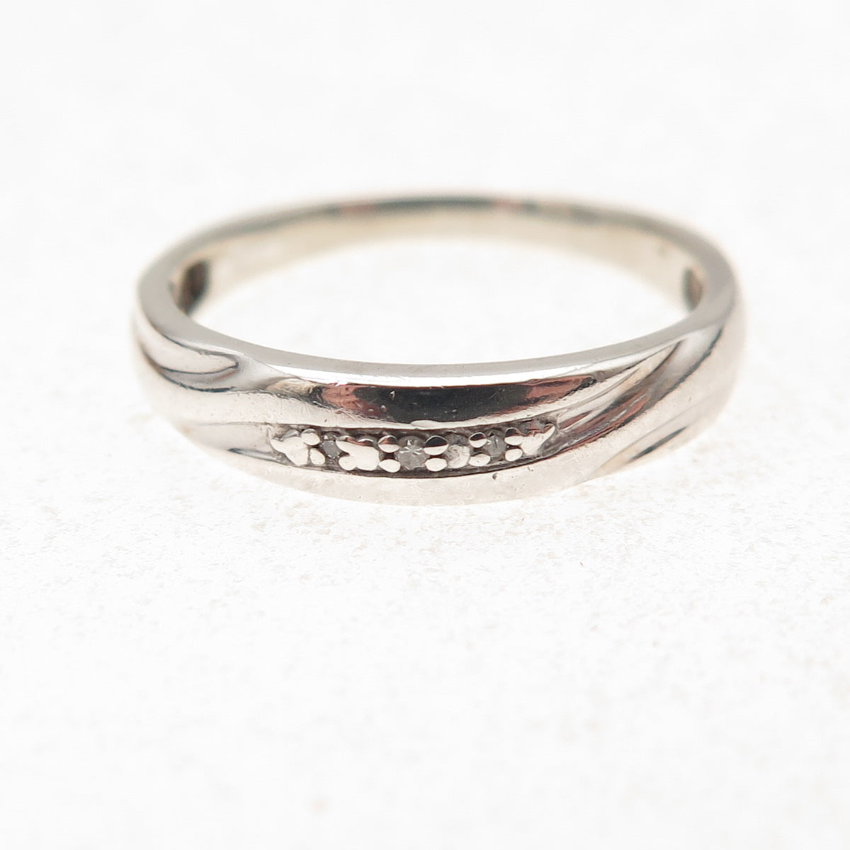 925 Sterling Silver Real Round-Cut Diamond Band Ring Size 5.25