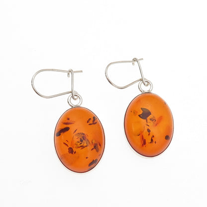 925 Sterling Silver Vintage Real Amber Dangle Earrings
