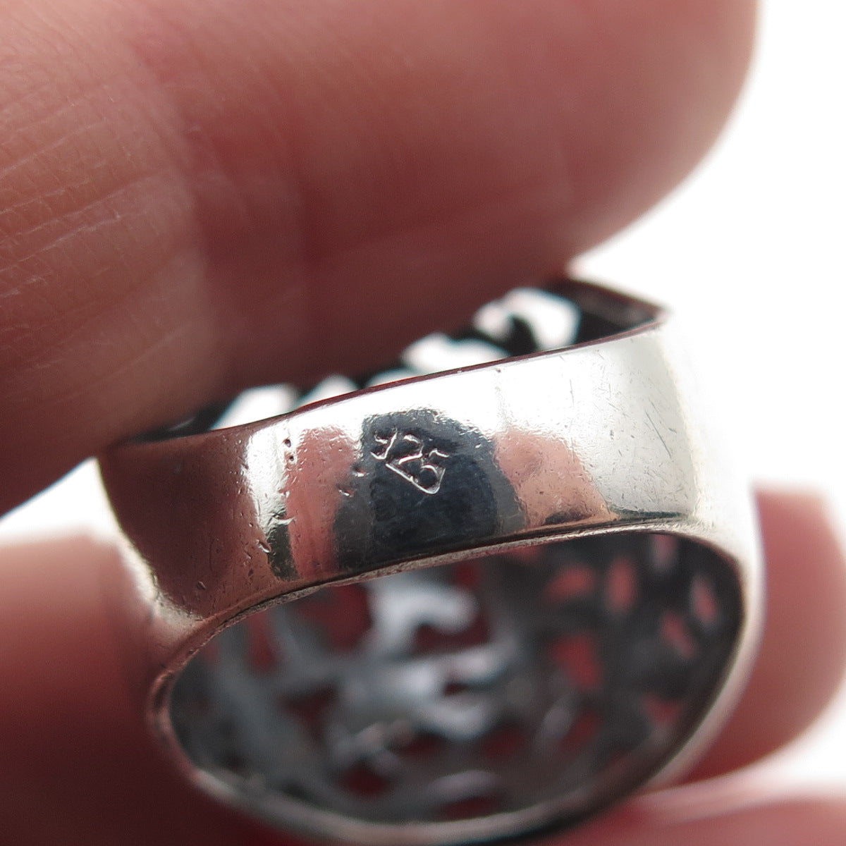 925 Sterling Silver Vintage Modernist Flower Dome Oxidized Ring Size 5.75
