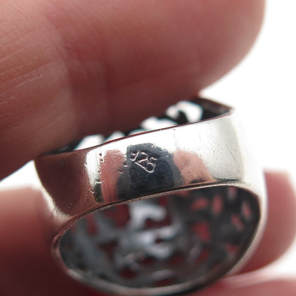 925 Sterling Silver Vintage Modernist Flower Dome Oxidized Ring Size 5.75