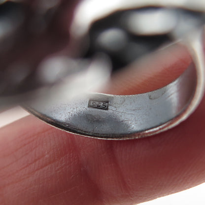 925 Sterling Vintage Modernist Hammered Square Oxidized Statement Ring Size 8