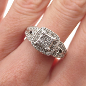 925 Sterling Silver Real Princess & Round-Cut Diamond Promise Ring Size 7
