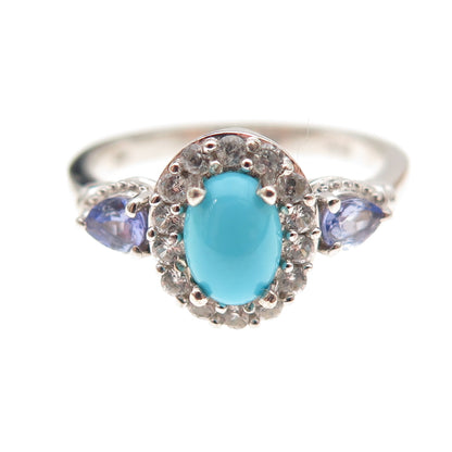 Chuck Clemency 925 Sterling Silver Real Turquoise Tanzanite Topaz Ring Size 8.25