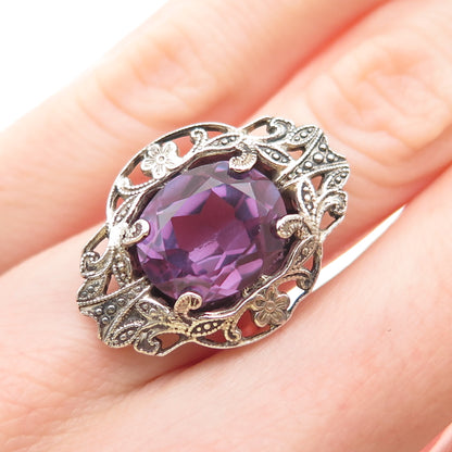 925 Sterling Silver Antique Art Deco Lab-Created Peacock Sapphire Ring Size 5