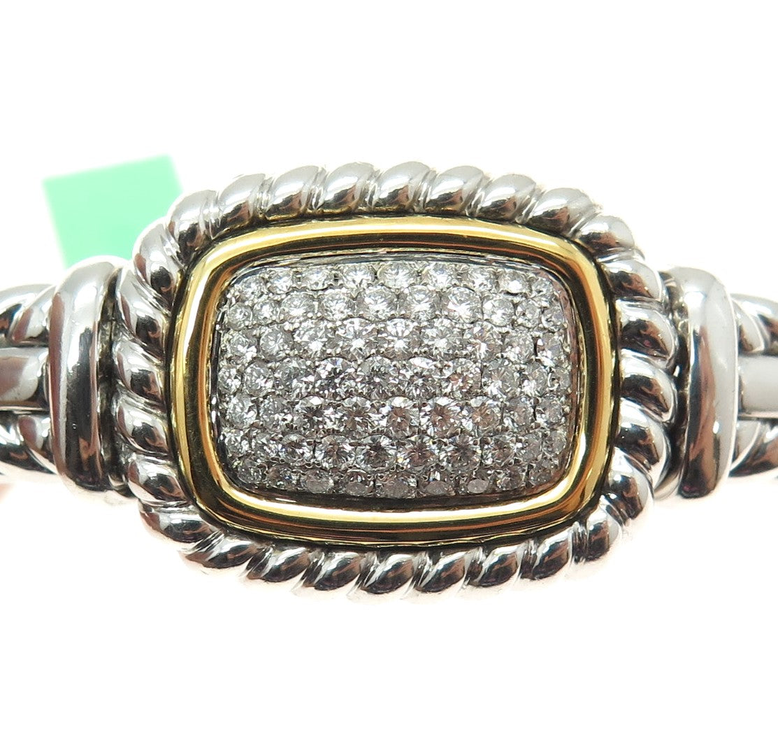 DANWAK 18K Gold Sterling 66-Diamond 1.15ct Adjustable Twisted Cuff Bracelet 6.5"