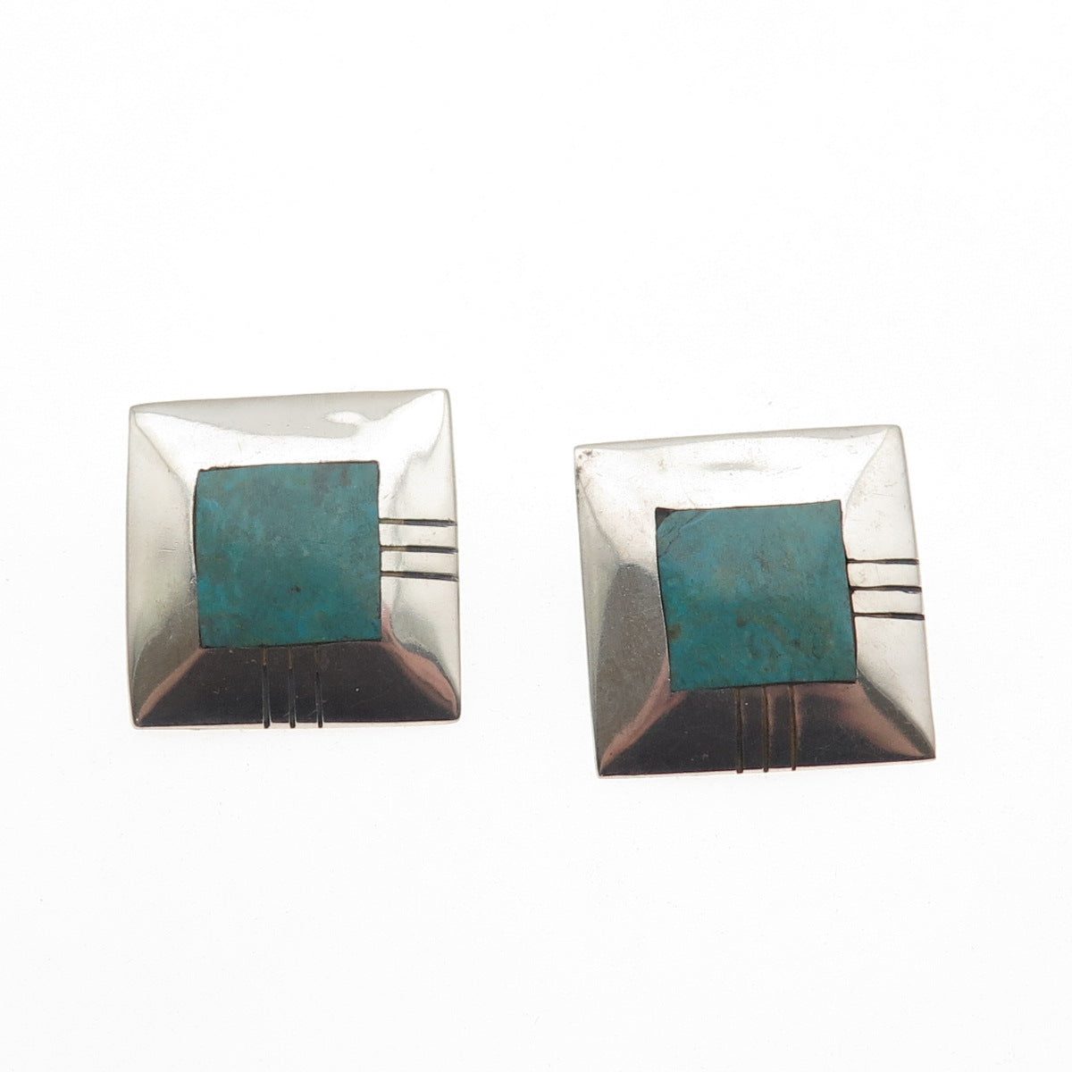 Old Pawn Sterling Silver Vintage Southwestern Turquoise Tribal Clip On Earrings