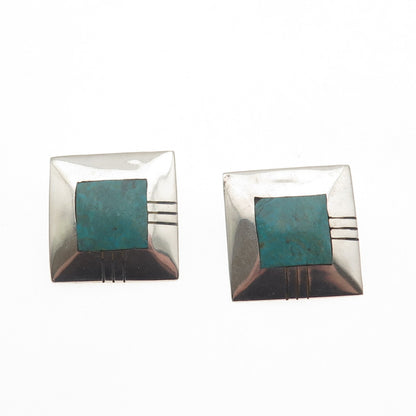 Old Pawn Sterling Silver Vintage Southwestern Turquoise Tribal Clip On Earrings