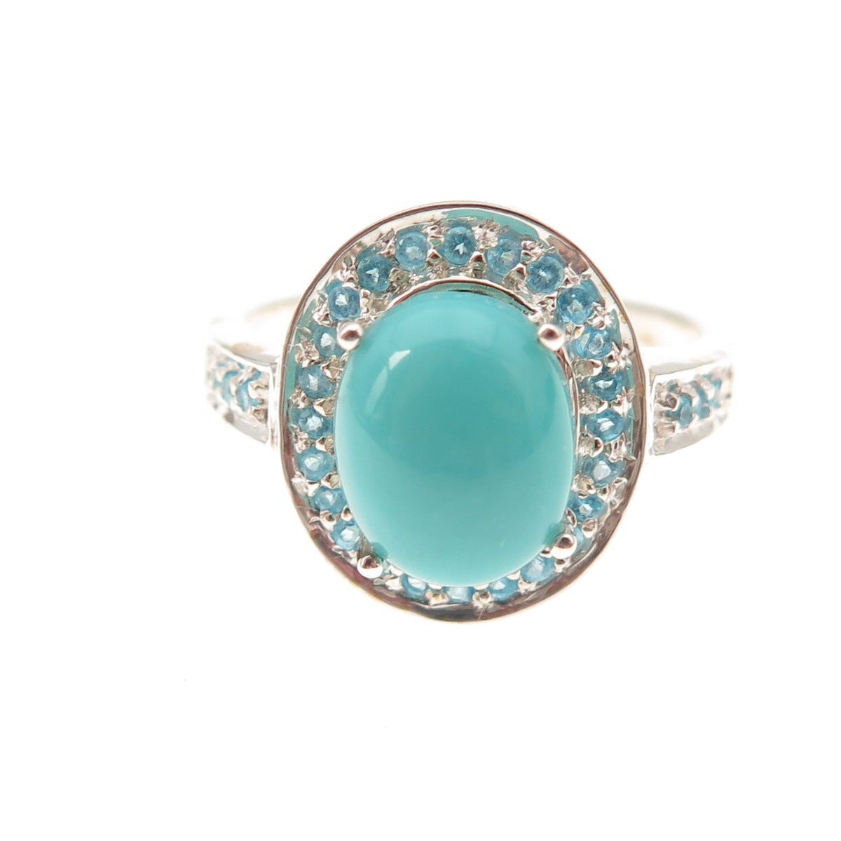 925 Sterling Silver Real Sleeping Beauty Turquoise & Apatite Ring Size 8