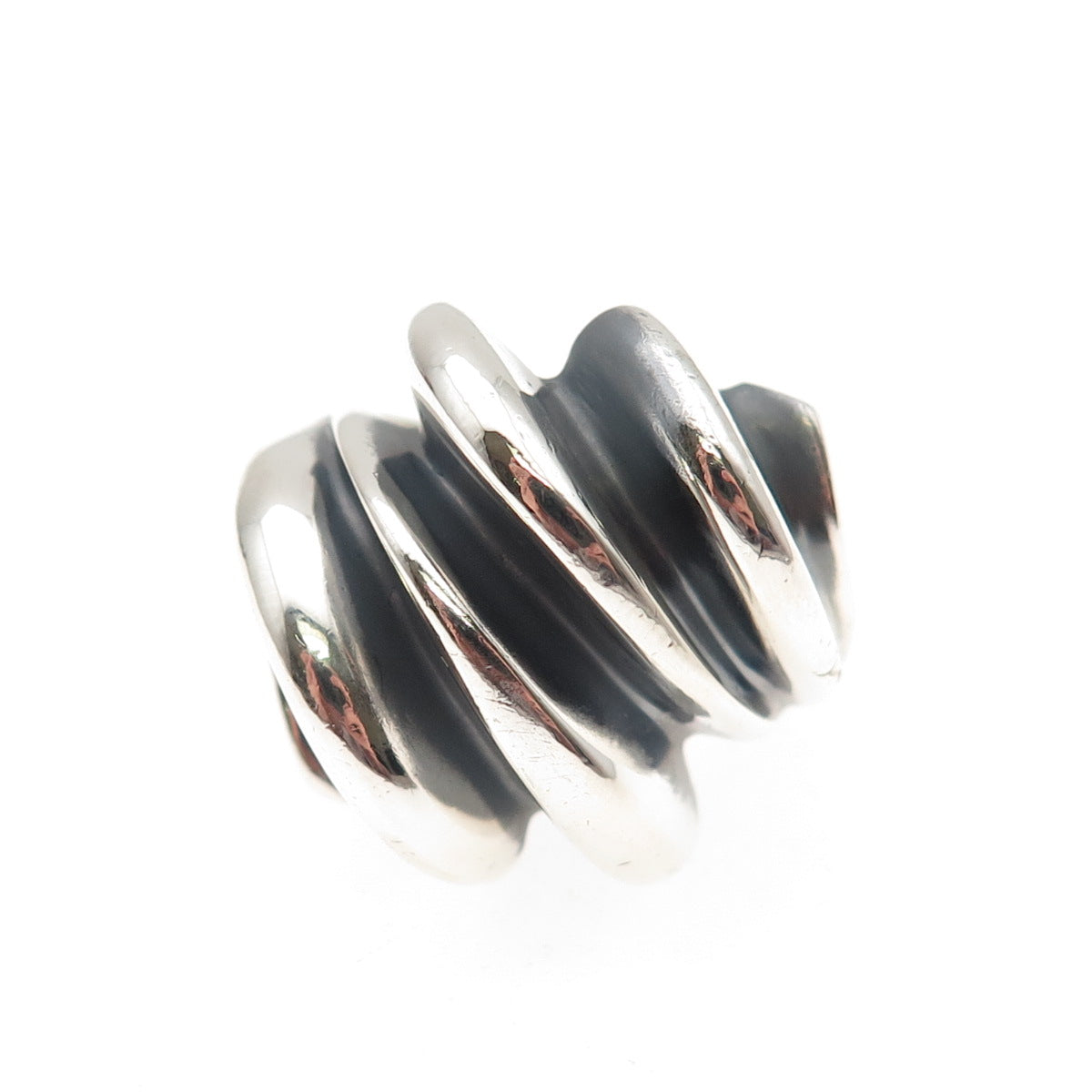 Joseph Masaniello Sterling Silver Vintage Modernist Ribbed Oxidized Ring Size 6