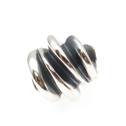Joseph Masaniello Sterling Silver Vintage Modernist Ribbed Oxidized Ring Size 6