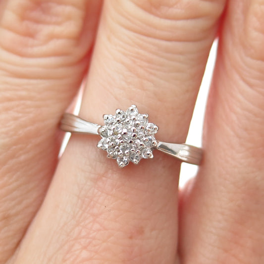 925 Sterling Silver Round-Cut C Z Flower Promise Ring Size 6.25