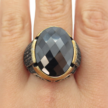 925 Sterling Silver 2-Tone Vintage Black C Z Ring Size 11.75