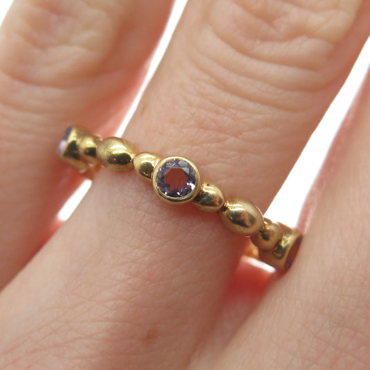 925 Sterling Silver Gold Plated Real Amethyst Bubble Band Ring Size 6.75