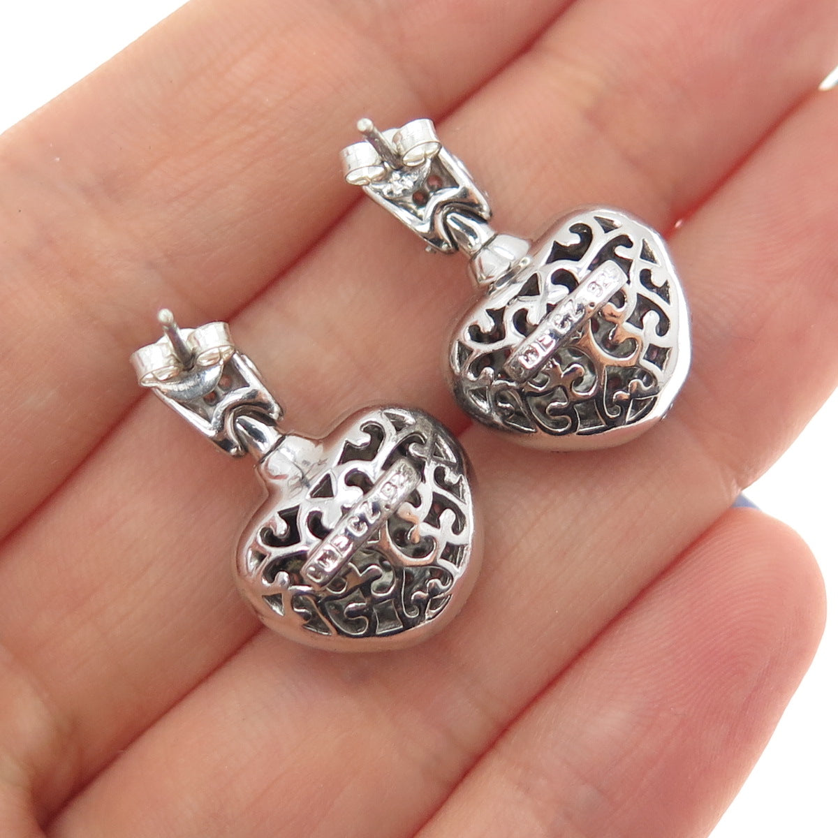 925 Sterling Silver Round-Cut Lavender C Z Heart Dangle Earrings