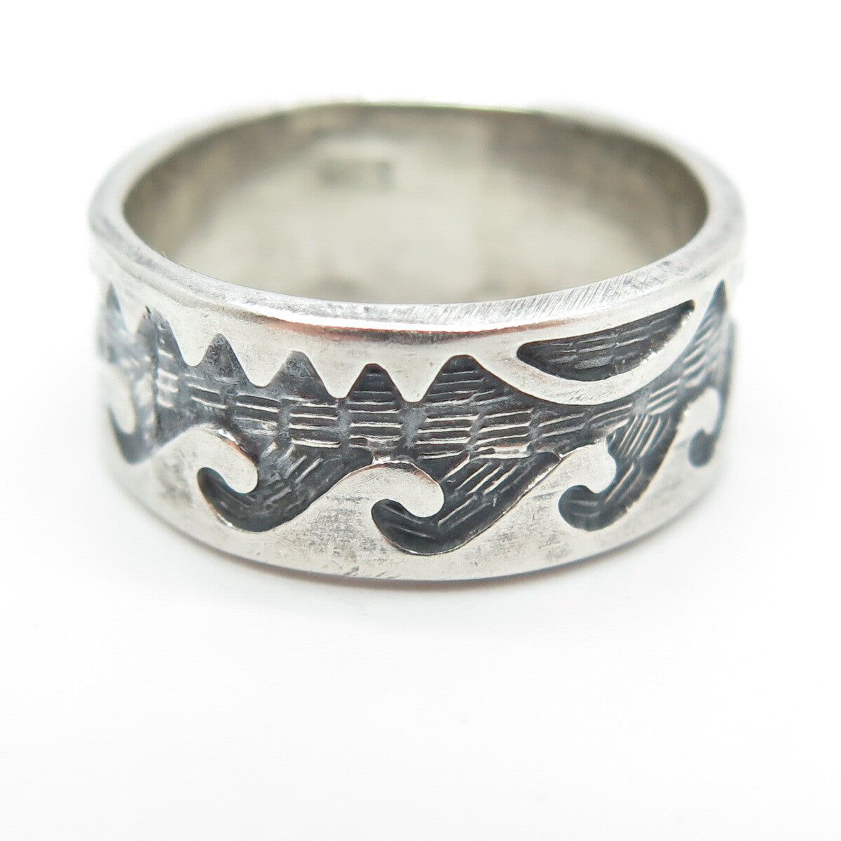 925 Sterling Silver Vintage Wavy All Around Band Ring Size 7.5