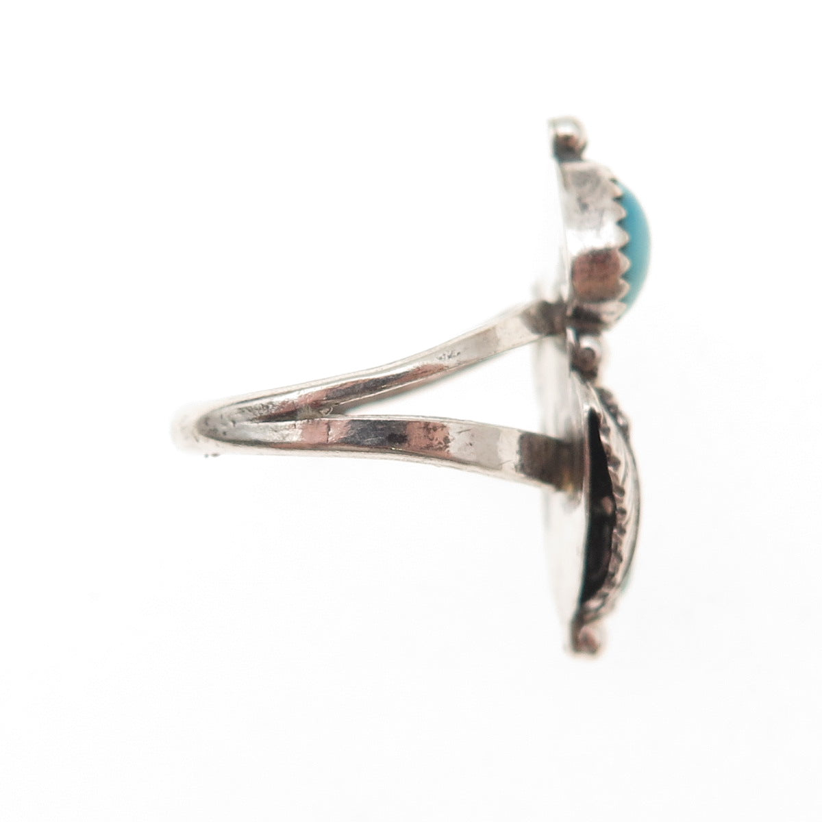 Old Pawn Sterling Silver Vintage Southwestern Turquoise Feather Ring Size 7.25