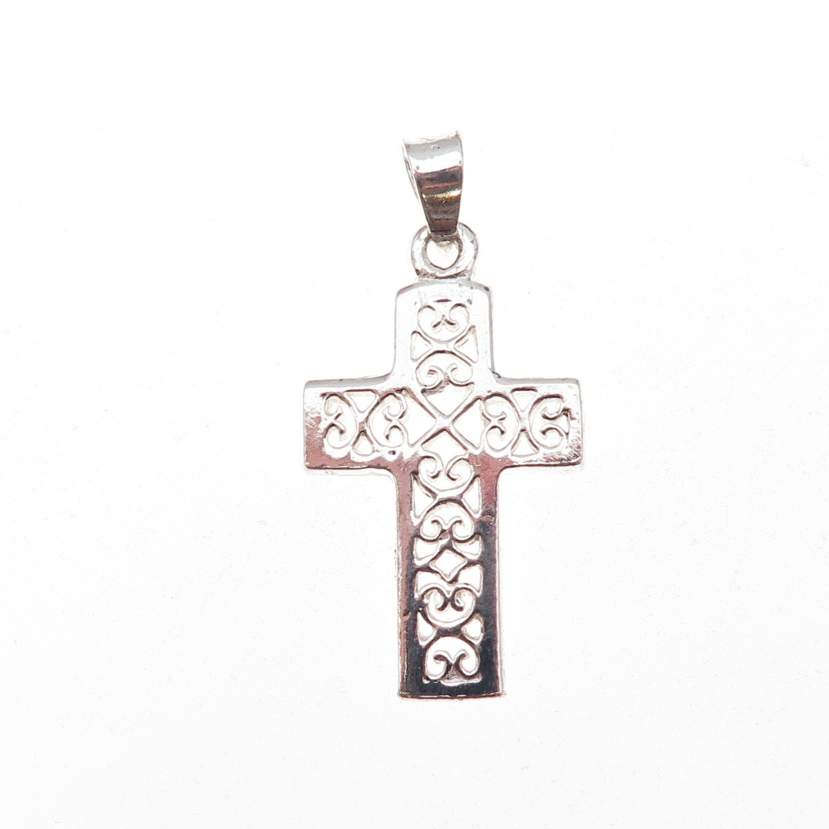 925 Sterling Silver Vintage Heart Ornate Cross Charm Pendant
