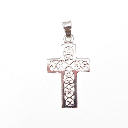 925 Sterling Silver Vintage Heart Ornate Cross Charm Pendant