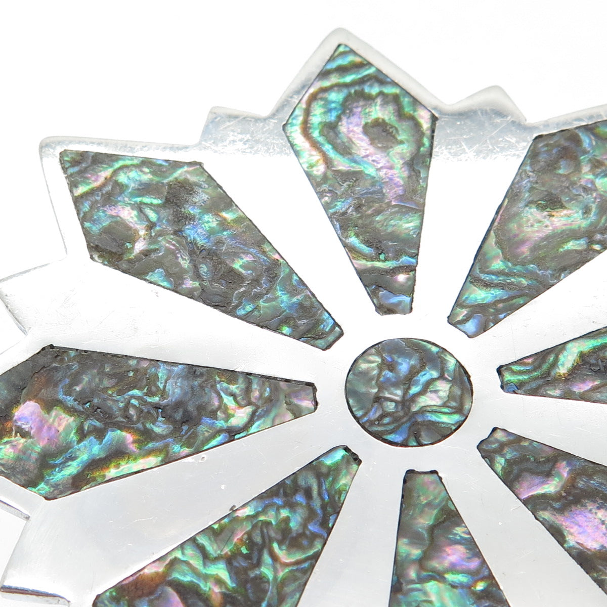 925 Sterling Silver Vintage Real Abalone Shell Flower Pin Brooch / Pendant