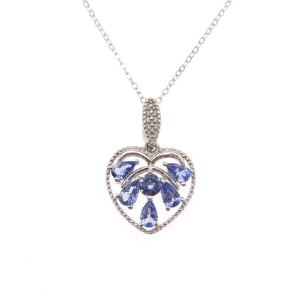 Chuck Clemency 925 Sterling Silver Real Tanzanite White Topaz Heart Necklace 20"