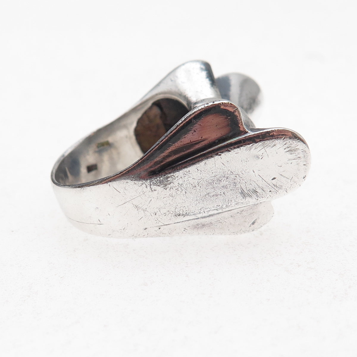 925 Sterling Silver Vintage Italy Modernist Box Oxidized Ring Size 7.75