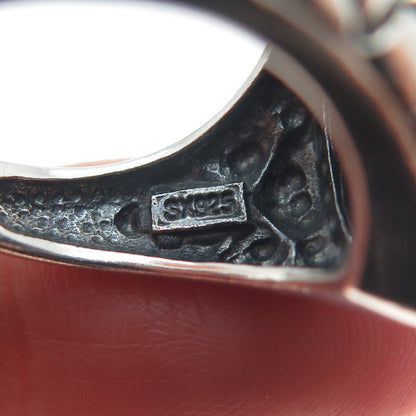 SX SALLY C Sterling Silver Vintage Real Tiger Eye Woven Oxidized Ring Size 8.25